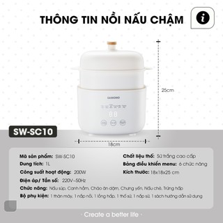 Nồi nấu chậm đa năng SAMONO dung tích 1L/0.8L phiên bản tiếng Việt SC10/ SC08B- Chính hãng BH 1 năm