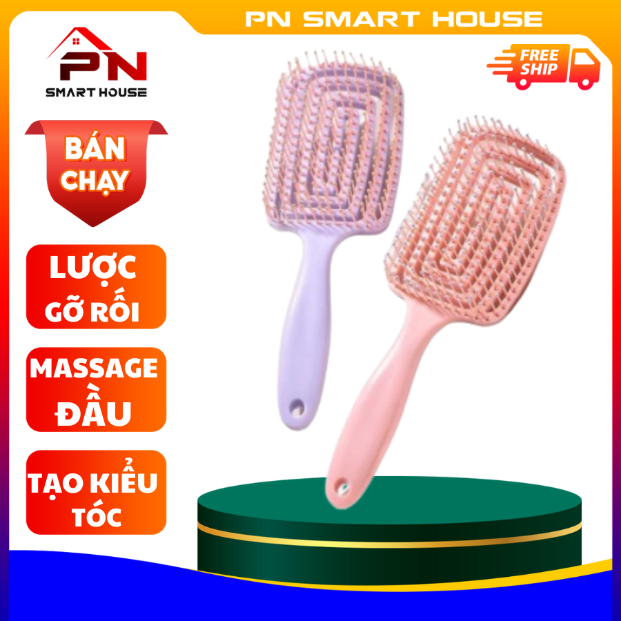 Lược Chải Tóc Xoăn Gỡ Rối Mát Xa Da Đầu Tạo Kiểu Tóc Phồng Tiện Dụng - Lược Mát Xa Đầu Với Răng Lược Mềm Mại