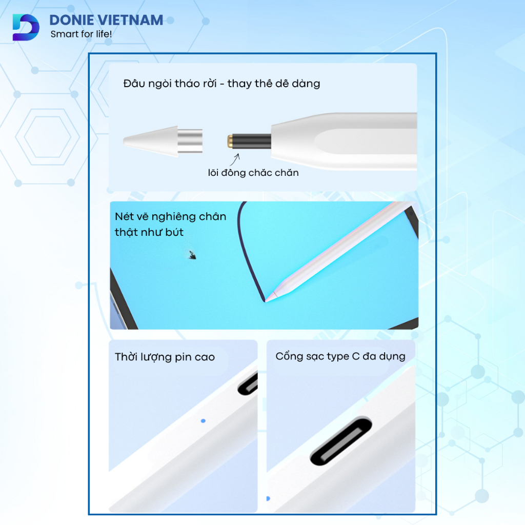 Bút Cảm Ứng Pencil Gradient Hiển Thị % Pin, Cảm Ứng Nghiêng Chống Tỳ Đè Cho iPad 2018+ | Donie AP04