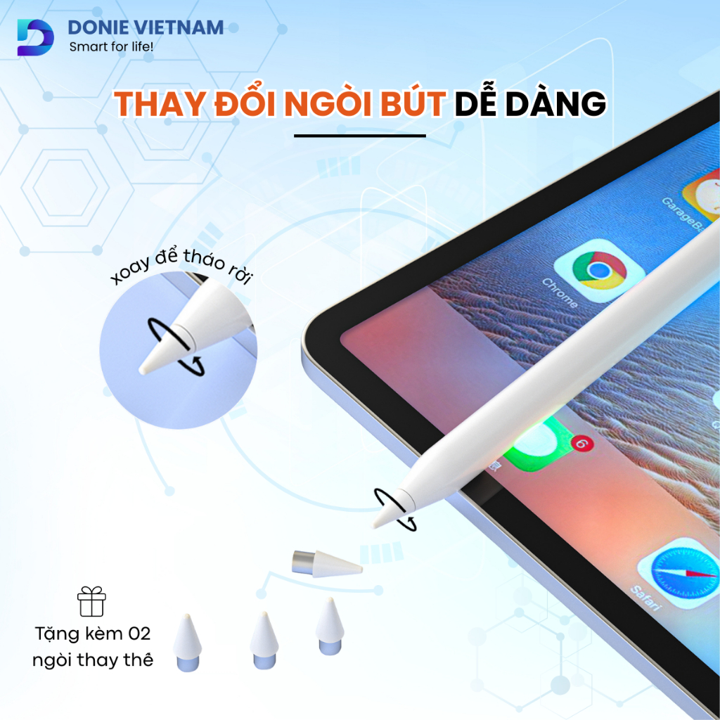 Bút Cảm Ứng Pencil Gradient Hiển Thị % Pin, Cảm Ứng Nghiêng Chống Tỳ Đè Cho iPad 2018+ | Donie AP04