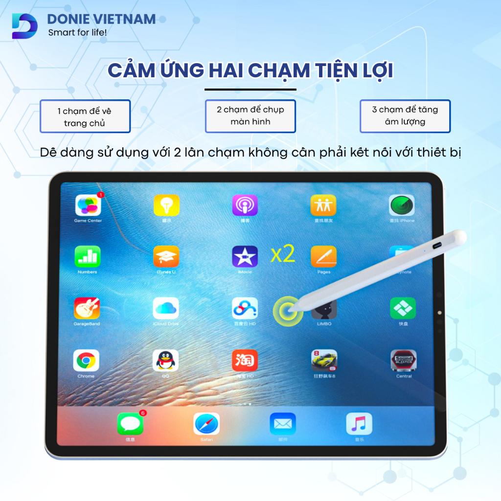 Bút Cảm Ứng Pencil Gradient Hiển Thị % Pin, Cảm Ứng Nghiêng Chống Tỳ Đè Cho iPad 2018+ | Donie AP04