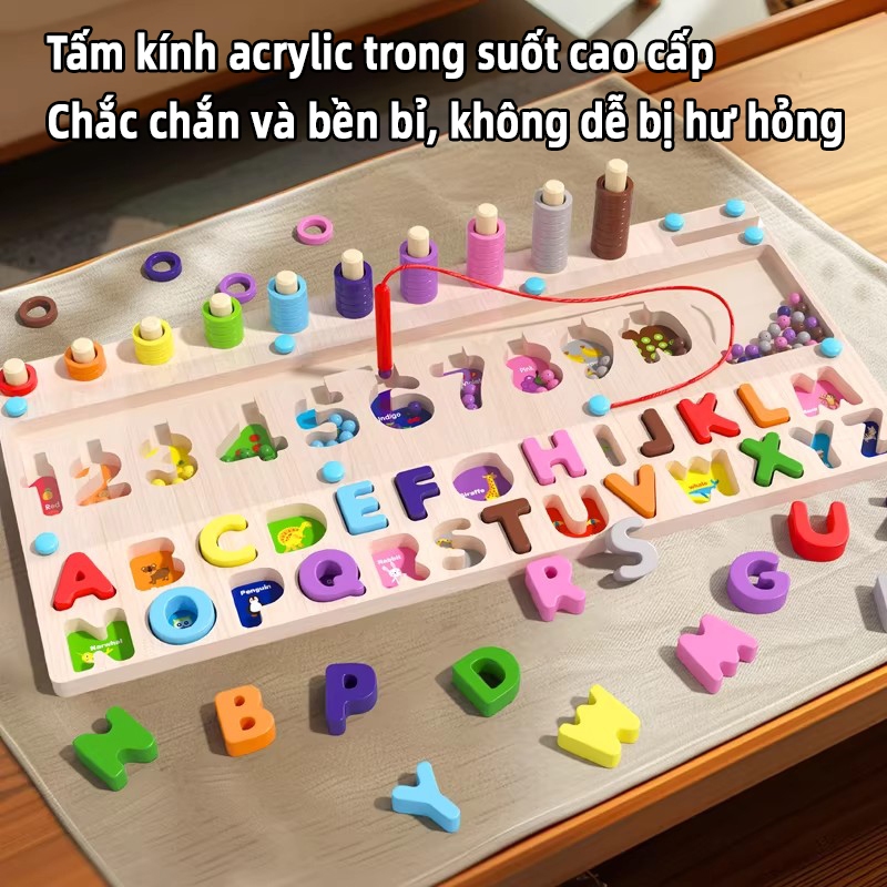 Đồ chơi gỗ giáo dục cho bé AYYKX– Bảng chữ cái & số, xâu hạt màu sắc, phát triển tư duy sớm