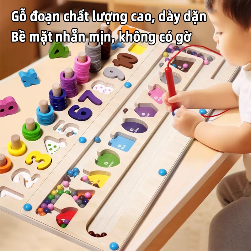 Đồ chơi gỗ giáo dục cho bé AYYKX– Bảng chữ cái & số, xâu hạt màu sắc, phát triển tư duy sớm