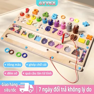 Đồ chơi gỗ giáo dục cho bé AYYKX– Bảng chữ cái & số, xâu hạt màu sắc, phát triển tư duy sớm