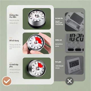 Đồng Hồ Đếm Ngược Thời Gian, Hẹn Giờ Học Tập, Nấu Ăn, Đồng hồ báo thức cơ bằng thép không gỉ, Quản Lý Thời Gian Hiệu Quả