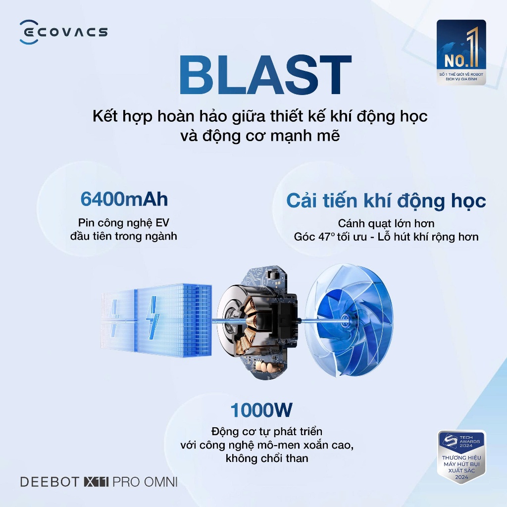 Robot hút bụi lau nhà Ecovacs DEEBOT X11 Pro Omni -Lực hút 19.500Pa - Pin 6400mAh