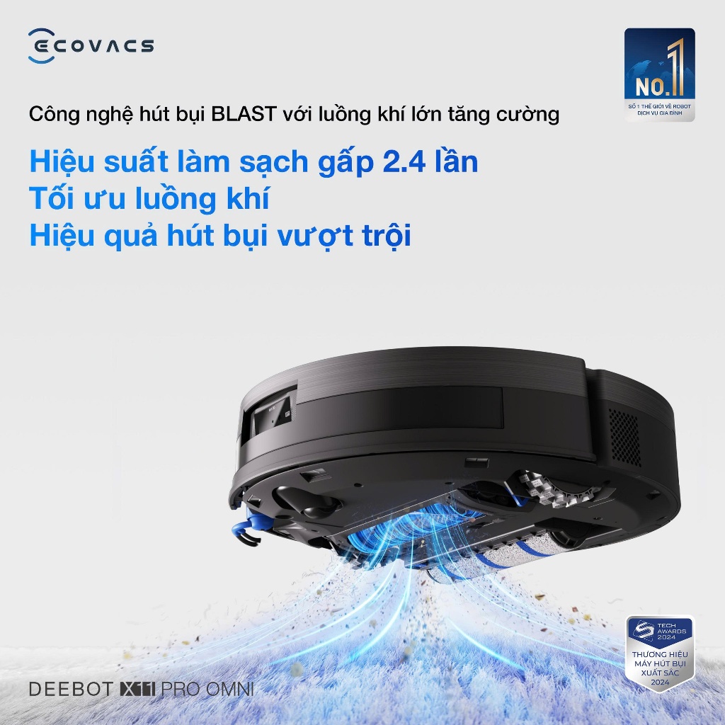 Robot hút bụi lau nhà Ecovacs DEEBOT X11 Pro Omni -Lực hút 19.500Pa - Pin 6400mAh