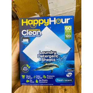 Giấy giặt quần áo 60 tờ,120 lần giặt Happy Hour Laundry Detergent hương thơm tươi mát.