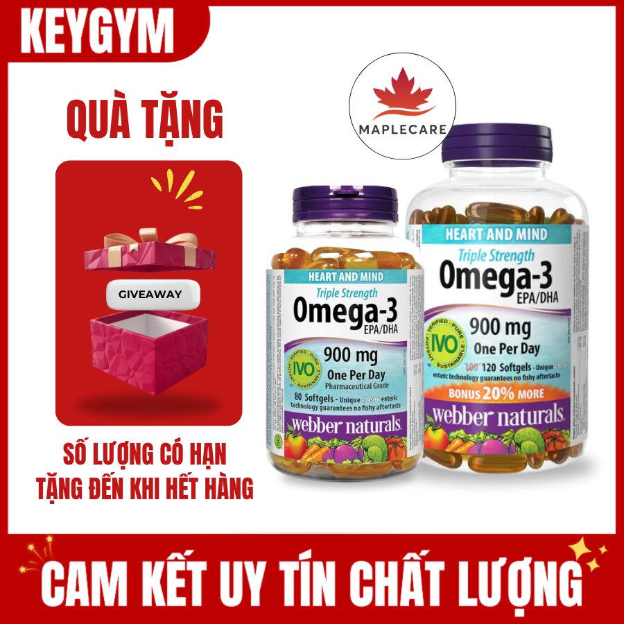 [MAPPLE CARE][TẶNG QUÀ] Dầu Cá Webber Natruals Omega3 900mg, 120 Viên - KEYGYM.