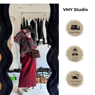 VMY Studio - Áo len trám caro lông thỏ basic QC, áo dài tay len trám họa tiết nữ