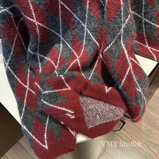 VMY Studio - Áo len trám caro lông thỏ basic QC, áo dài tay len trám họa tiết nữ