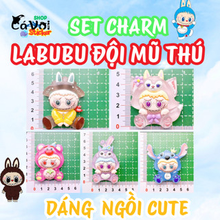 Set 10 Charm gắn dép Labubu đội mũ thú- Dáng ngồi cute