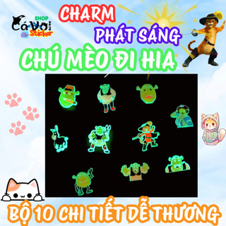 Charm phát sáng: Bộ 10 Charm gắn dép chú mèo đi hia