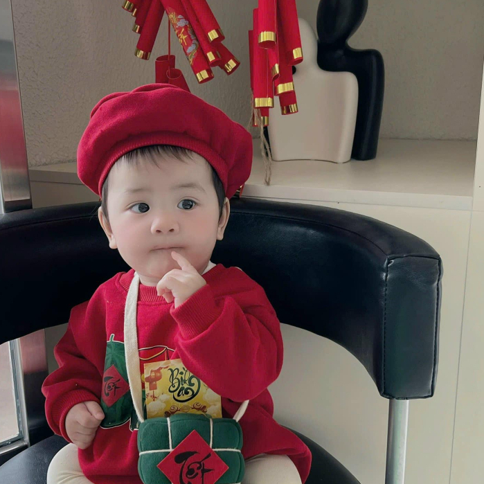 Set Bánh Chưng NỈ BÔNG kèm túi đựng lì xì , mũ và quần legging cho bé trai bé gái du xuân 2026 mặc chụp ảnh đi tết