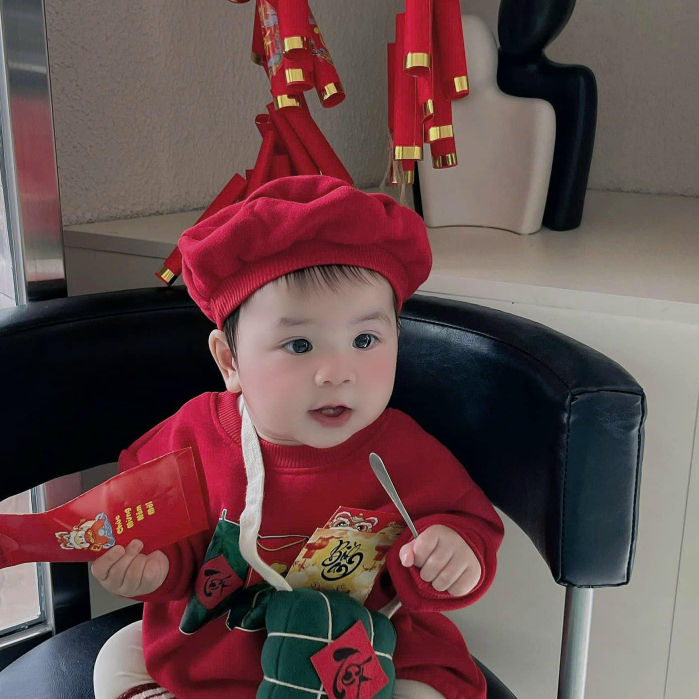 Set Bánh Chưng NỈ BÔNG kèm túi đựng lì xì , mũ và quần legging cho bé trai bé gái du xuân 2026 mặc chụp ảnh đi tết