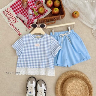Bộ Thun Bé Gái HAPPY GIRL | Bộ Áo Thun Cotton Phối Ren + Quần Ống Xoè Giả Váy