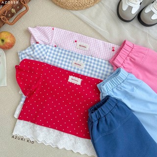 Bộ Thun Bé Gái HAPPY GIRL | Bộ Áo Thun Cotton Phối Ren + Quần Ống Xoè Giả Váy