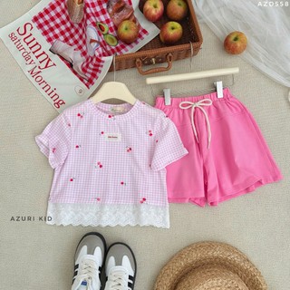 Bộ Thun Bé Gái HAPPY GIRL | Bộ Áo Thun Cotton Phối Ren + Quần Ống Xoè Giả Váy