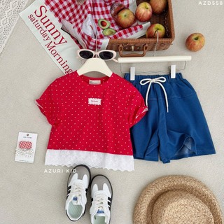Bộ Thun Bé Gái HAPPY GIRL | Bộ Áo Thun Cotton Phối Ren + Quần Ống Xoè Giả Váy