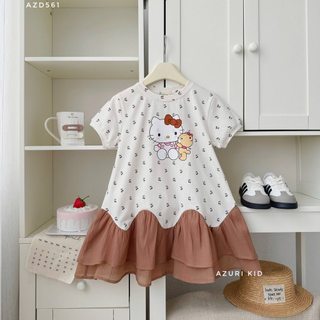 Đầm Thun Bé Gái Hello Kitty Bèo Lượn AZD561 | Đầm Cotton Co Giãn 4 Chiều Dáng Suông Cho Bé Gái