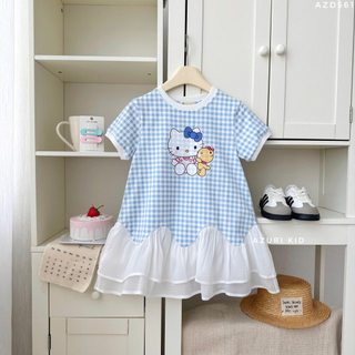 Đầm Thun Bé Gái Hello Kitty Bèo Lượn AZD561 | Đầm Cotton Co Giãn 4 Chiều Dáng Suông Cho Bé Gái