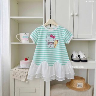 Đầm Thun Bé Gái Hello Kitty Bèo Lượn AZD561 | Đầm Cotton Co Giãn 4 Chiều Dáng Suông Cho Bé Gái