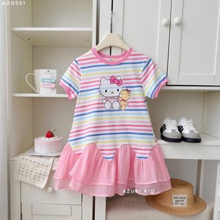Đầm Thun Bé Gái Hello Kitty Bèo Lượn AZD561 | Đầm Cotton Co Giãn 4 Chiều Dáng Suông Cho Bé Gái