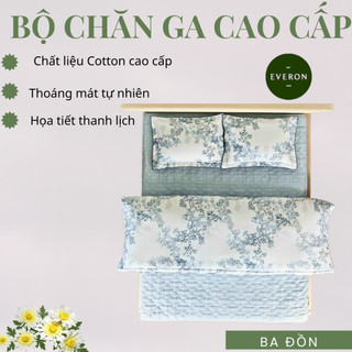Bộ Chăn Ga Gối Cotton Everon EPC26012 – Vườn Cổ Điển Thanh Lịch, Vải Mềm Mịn Thoáng Khí, Êm Ái, Dễ Giặt