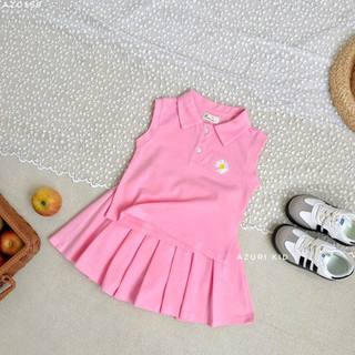 Bộ Bé Gái Thun Cá Sấu Cotton Cúc Daisy | Áo Polo + Chân Váy Xếp Ly Có Quần Bảo Hộ Bên Trong