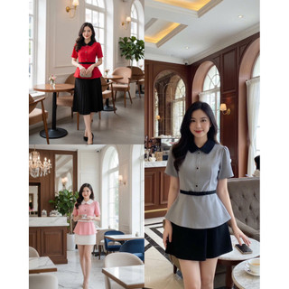 Áo Peplum thiết kế cổ sen mix nơ eo xinh xắn dành cho các nàng công sở, đi tiệc, đi chơi siêu hot