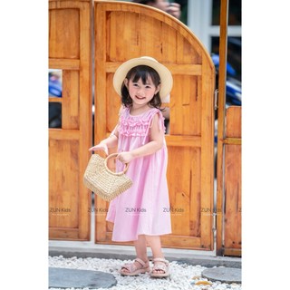Váy Bé Gái Nơ Vai Bèo Ngực S3235 – Váy Hè Bé Gái Cotton Thô Mềm Mát, Điểm Nhấn Bèo Ngực Đáng Yêu