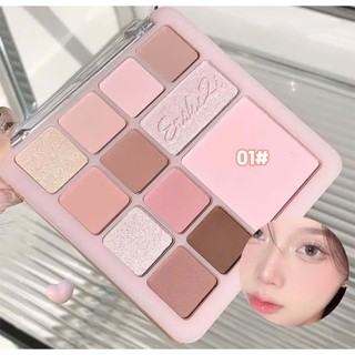 Bảng Phấn Mắt Má Hồng ErshiQi Nội Địa Trung 12 Ô Tông Hồng Nude, Nhũ Mịn, Lâu Trôi