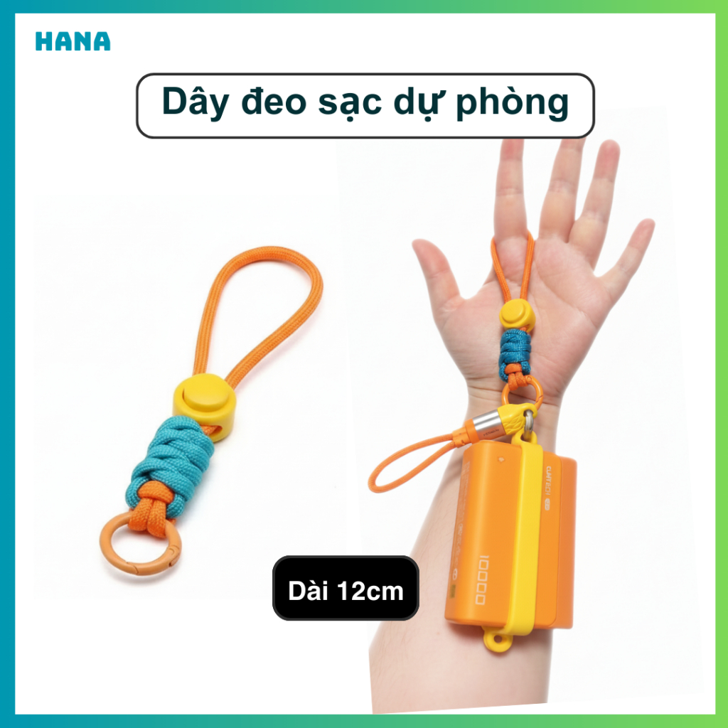 Dây đeo sạc dự phòng - điện thoại - Móc chìa khoá 2 màu - Bện vải chắc chắn