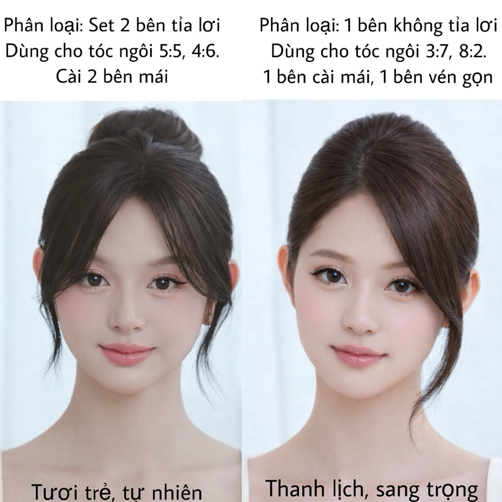 Mái giả dài 2 bên Hàn Quốc – Tóc mái layer che khuyết điểm, dễ đeo