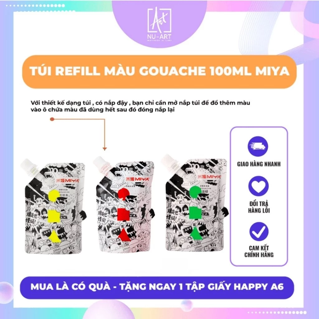 Màu Gouache Luyện Thi Miya Dạng Túi Refill 100ml