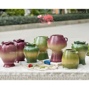 Bình hoa gốm xanh ganh vuốt tay Bát Tràng cắm hoa trang nhã nhiều mẫu decor trang trí phòng khách