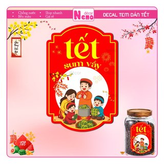 Tem Dán Tết, Tem Tết Decor Hộp Quà, Giỏ Quà, Hộp Bánh, Kẹo, Mứt, Decal Dán Tết Sum Vầy, Chống Nước.