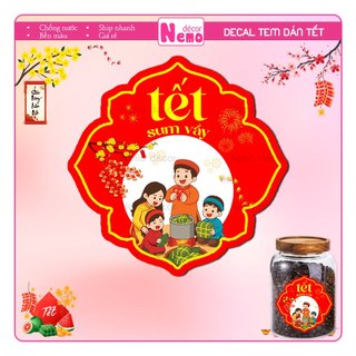 Tem Dán Tết, Tem Tết Decor Hộp Quà, Giỏ Quà, Hộp Bánh, Kẹo, Mứt, Decal Dán Tết Sum Vầy, Chống Nước.
