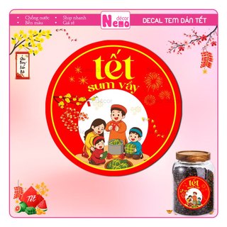 Tem Dán Tết, Tem Tết Decor Hộp Quà, Giỏ Quà, Hộp Bánh, Kẹo, Mứt, Decal Dán Tết Sum Vầy, Chống Nước.