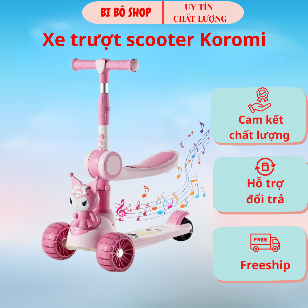 Xe Trượt Scooter Koromi Kiêm Xe Chòi Chân Có Nhạc,bánh có đèn phát sáng BI BÔ SHOP!