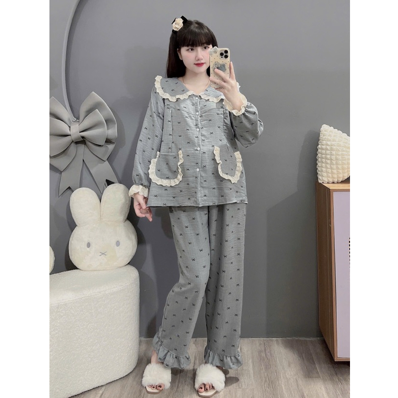 Bộ bầu - bộ sau sinh-BỘ DÀI VÂN MÂY HÌNH CỔ SEN REN HAI TÚI - Nhiều Màu, Áo Có Khoá Kéo & Quần Có Chun Chỉnh 🔔 GIÁ TỐT 🔔
