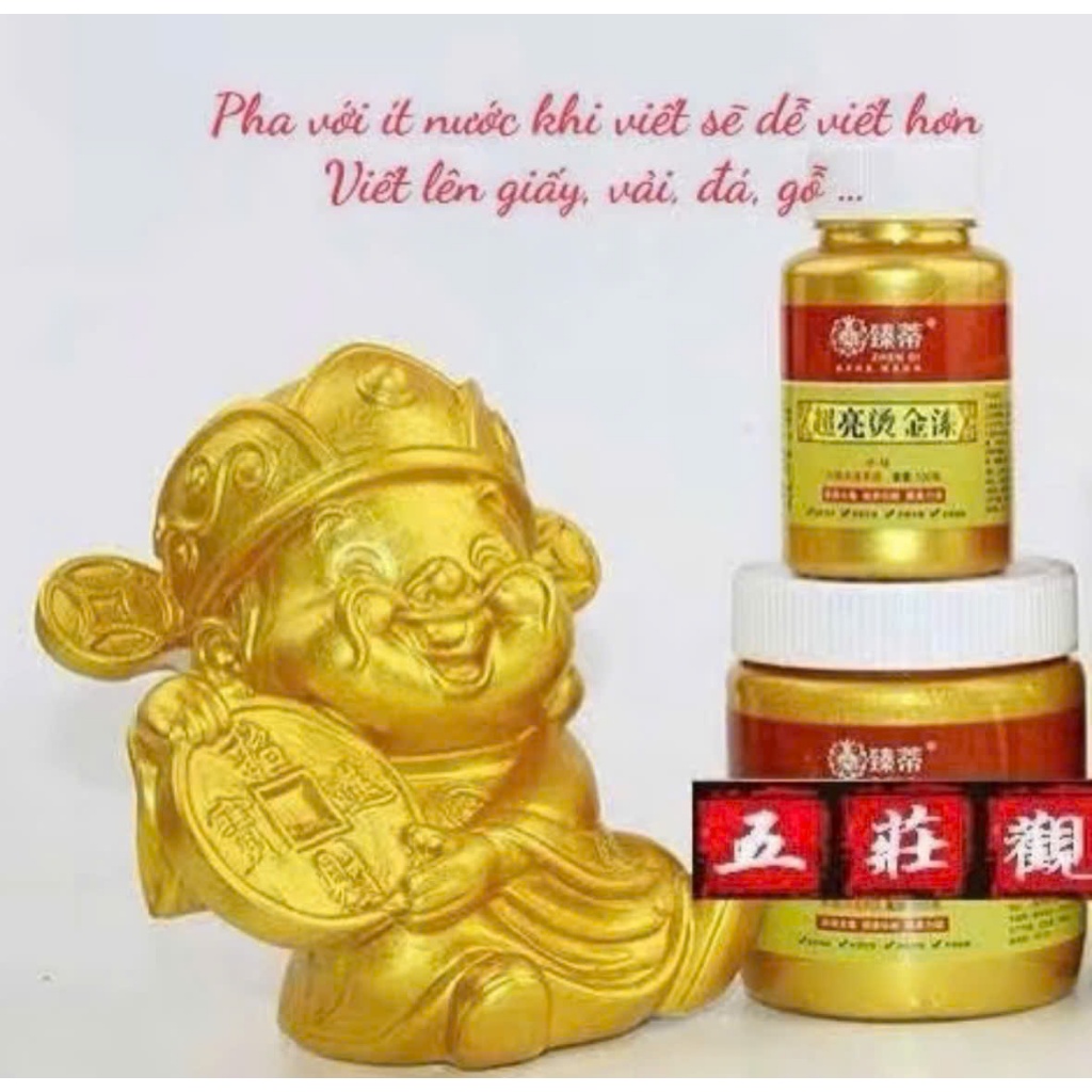 Mực nhũ vàng, mực nhũ viết thư pháp mịn sáng, nhanh khô chai 100ml đậm đặc viết lên các chất liệu đá, vải giấy