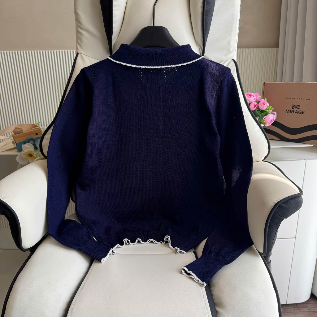 Áo Len Tay Dài Mirage Thêu Nơ Xanh Local Brand, Chất Len Mềm Mịn.