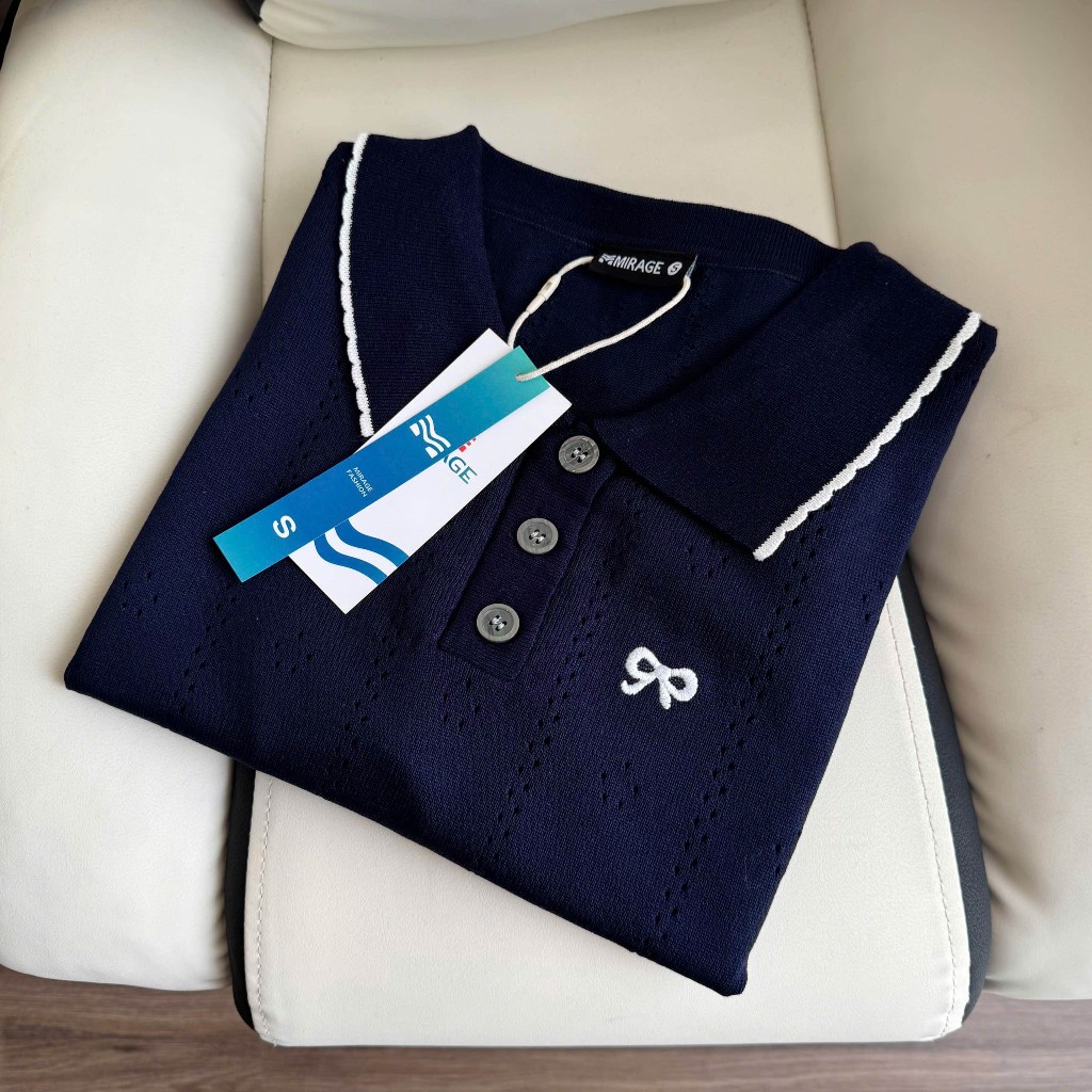 Áo Len Tay Dài Mirage Thêu Nơ Xanh Local Brand, Chất Len Mềm Mịn.