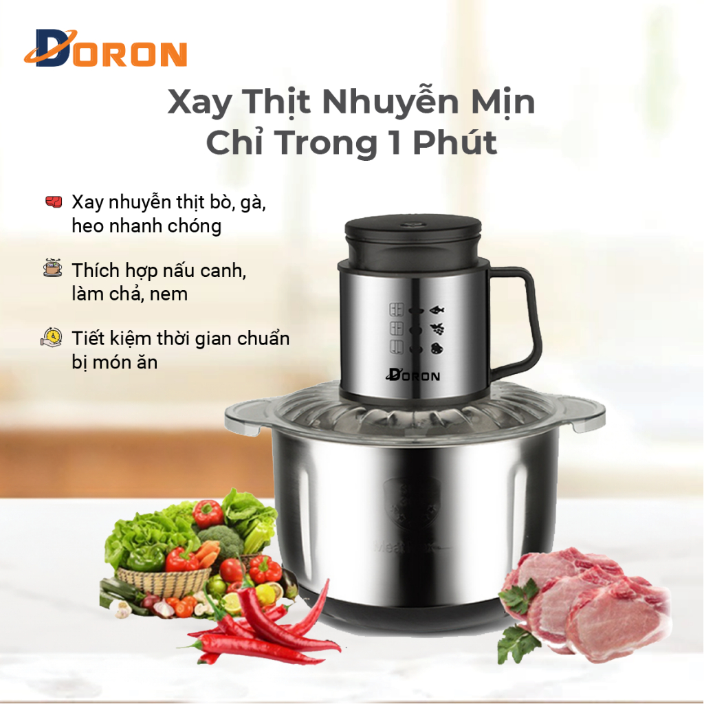 Máy xay thịt cầm tay RAF1000W cối 5 lít inox 304 xay thịt, cua, cá, rau củ quả