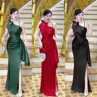 Đầm dạ hội maxi lệch vai có nơ dành cho nữ[damvaythietke]có đủ màu đe, xanh, đỏ, đen, trắng, đi chơi, đi tiệc,.. M105