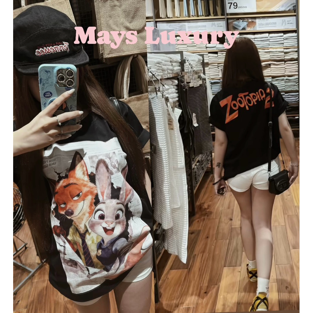 Áo Thun Tay Ngắn Zootopia Siêu Nét Vải Cotton 2 Chiều Dày Dặn, Form Rộng Unisex