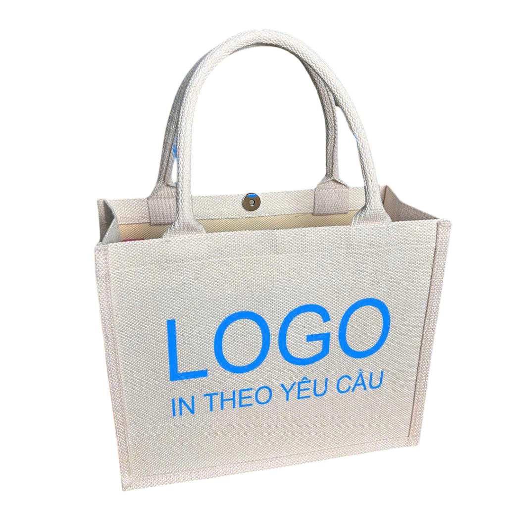 Túi Đay có khóa - nút bấm nam châm Túi Cói in theo yêu cầu sang trọng, túi đứng vải Bố Canvas in hình yêu cầu