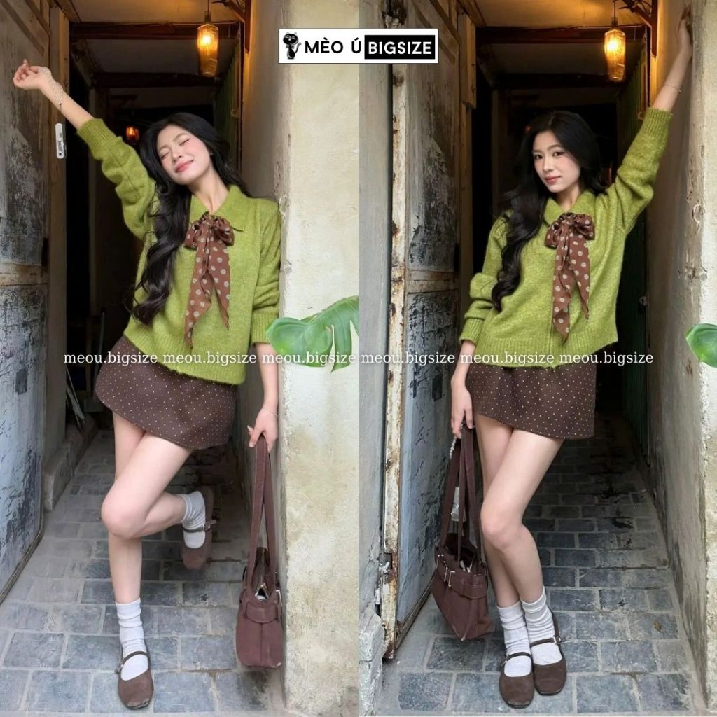 Chân váy nữ BIGSIZE Mèo Ú chân váy dáng ngắn form chữ A chất dạ ép khóa kéo sau họa tiết chấm bi phong cách Hàn Quốc 590