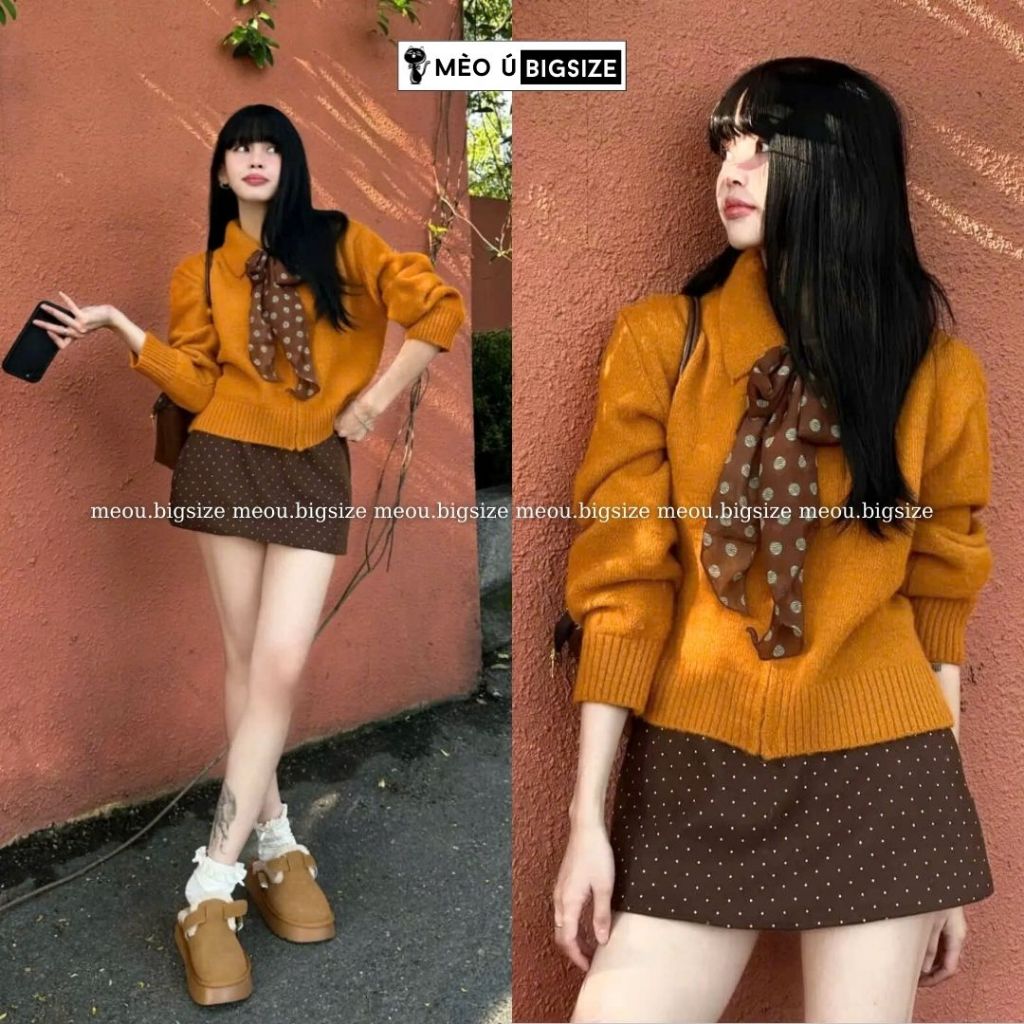 Chân váy nữ BIGSIZE Mèo Ú chân váy dáng ngắn form chữ A chất dạ ép khóa kéo sau họa tiết chấm bi phong cách Hàn Quốc 590